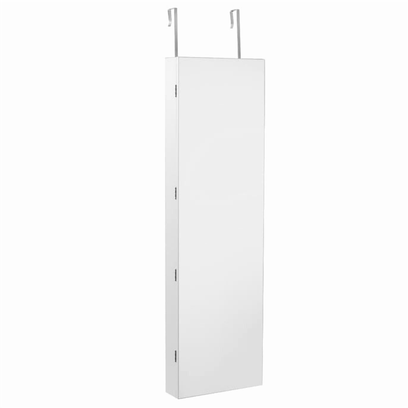 Patiojoy Lockable Wall Door Mounted Storage Organizer Mirrored Jewelry Cabinet w/ Lights White