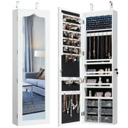 Topbuy Lockable Wall Mounted Jewelry Armoire w/Mirror & LED Lights