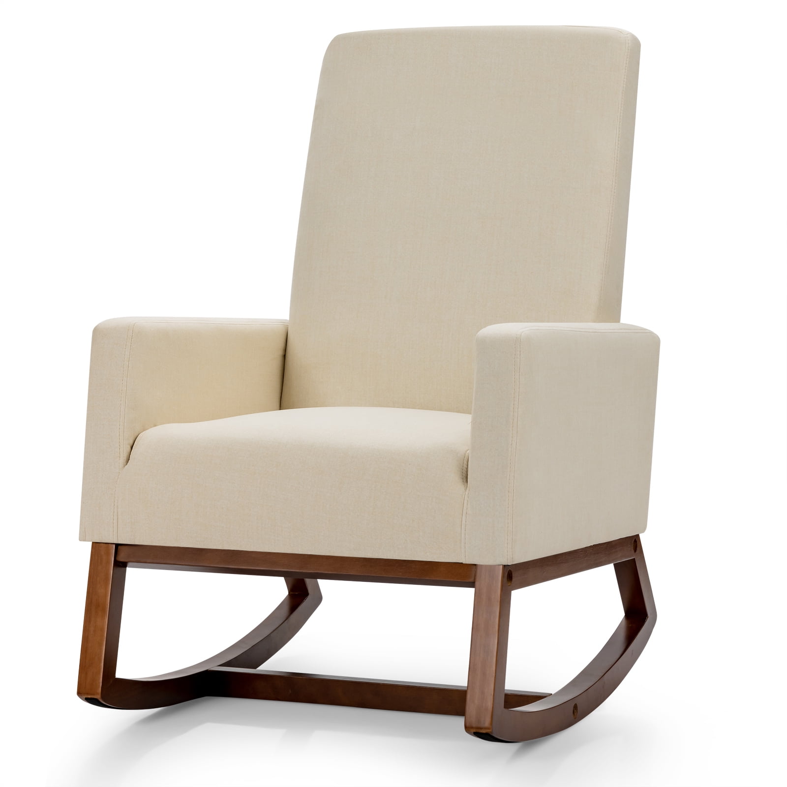 Mid-Century Modern Beige Fabric Upholstered Rocking Chair