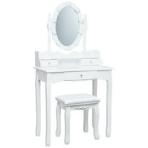 Topbuy Mirrored Vanity Table Set Lighted Makeup Dresser w/ Drawers White