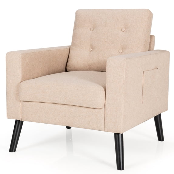 Topbuy Modern Armrest Accent Single Sofa Upholstered Living Room Chair with 2 Side Pockets Beige
