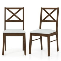 Topbuy Modern Dining Chair Set of 2 Armless Kitchen Chair with Rubber Wood Frame Upholstered Seat Brown
