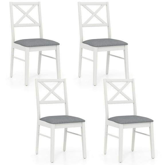 Topbuy Modern Dining Chair Set of 4 Armless Kitchen Chair with Rubber Wood Frame Upholstered Seat White