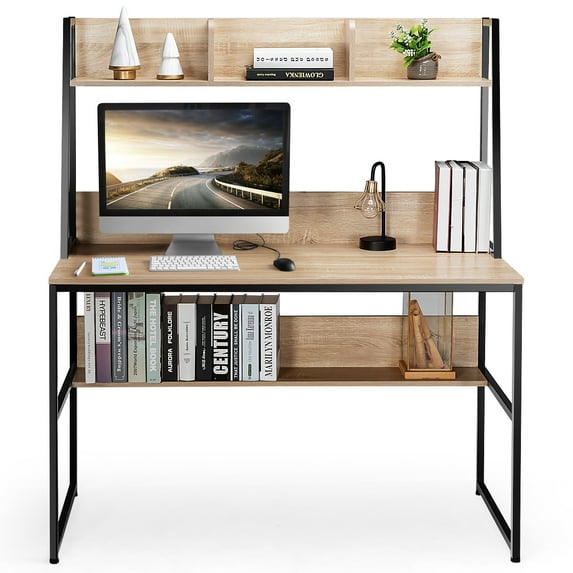 Topbuy Mufti-Functional Computer Desk PC Workstation with Open Bookcase Natural