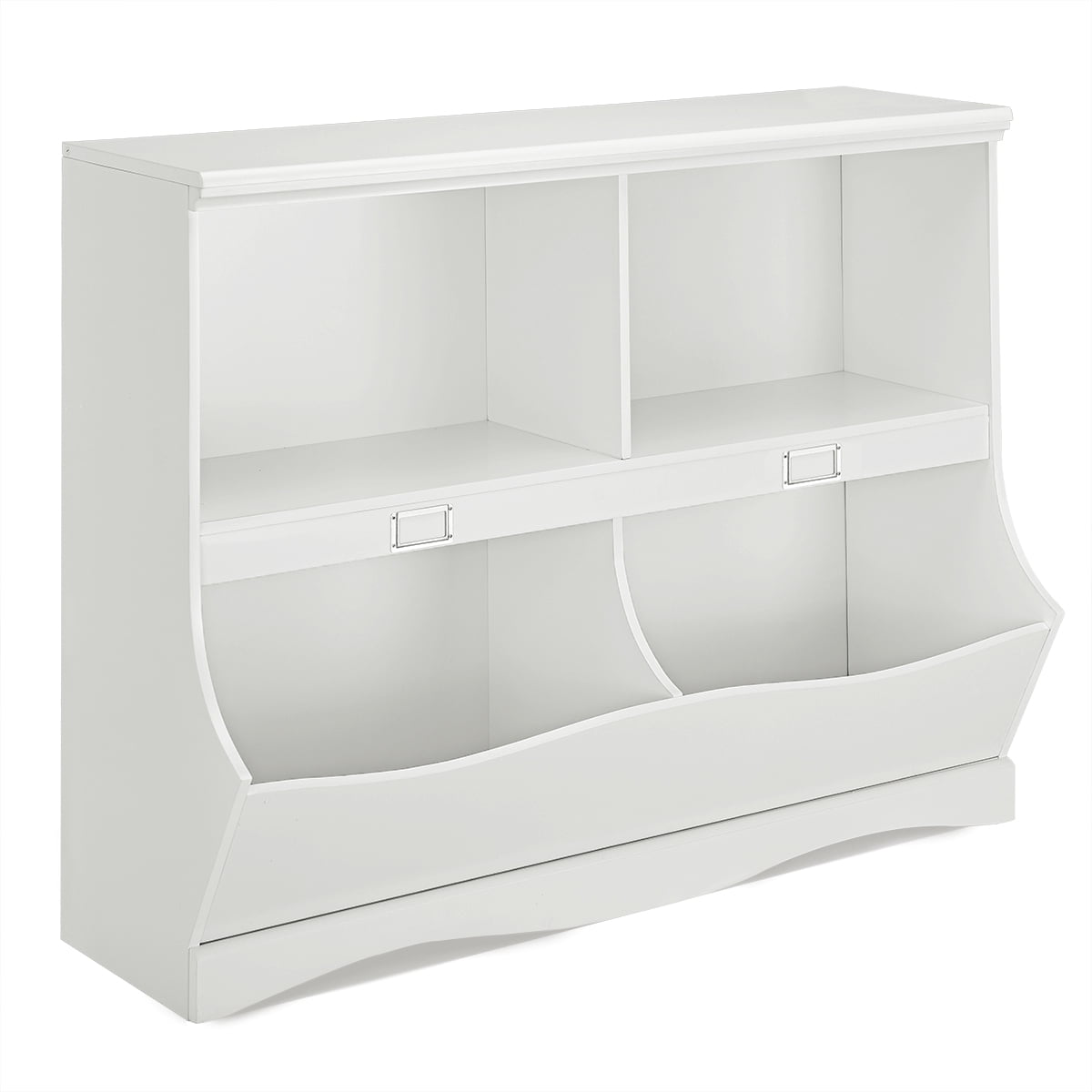 Martha Stewart Crafting Kids' Double Open Storage - White, Wooden Shelving  with Bins, 6 Compartment Art Supply Organizer for Playroom 