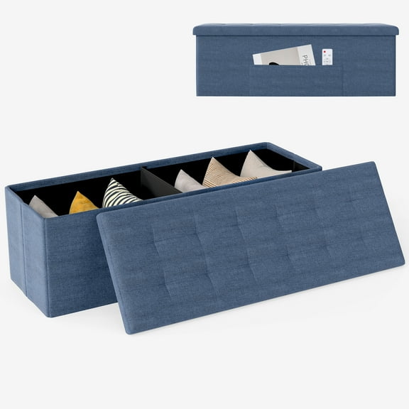 Topbuy Navy storage Ottoman Fabric Folding Storage Chest with Divider Bed End Bench