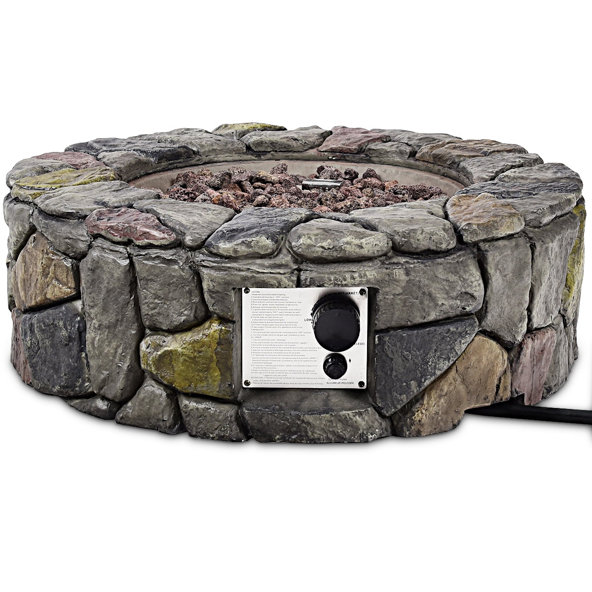 Topbuy Outdoor 40000 BTU Gas Fire Pit Table Electronic Propane Ignition Lava Rock Grey