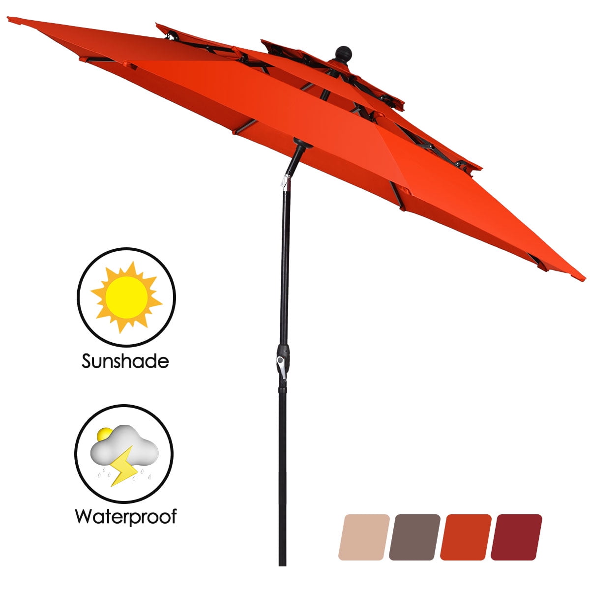 Topbuy Outdoor Auto-tilt Patio Market Umbrella W/ Double Vented Orange