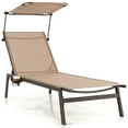 thumbnail image 1 of Topbuy Outdoor Chaise Lounge 6-Position Recliner Lounger with Adjustable Sun Shade & Cup Holder, 1 of 8