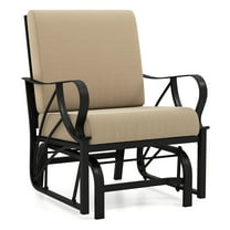 Topbuy Outdoor Glider Chair Smooth Rocking Single Chair w/ Thick Cushions & Heavy-Duty Metal Frame Tan