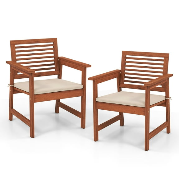 Topbuy Outdoor Hardwood Armchairs Set of 2 Weather-resistant Slatted Armchairs w/Removable Cushions
