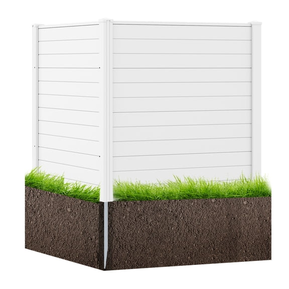 Topbuy Outdoor Privacy Fence Panel 2 Picket PVC Decorative Fence w/3 Cuspidal Stakes Trash Enclosure & Freestanding Fence for Garden White