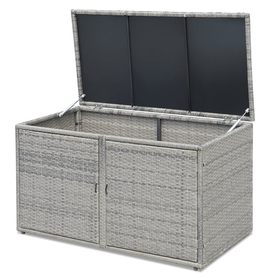 Patiojoy Outdoor Rattan Storage Box Patio Wicker Storage Bin Cabinet 88 Gallon Gray