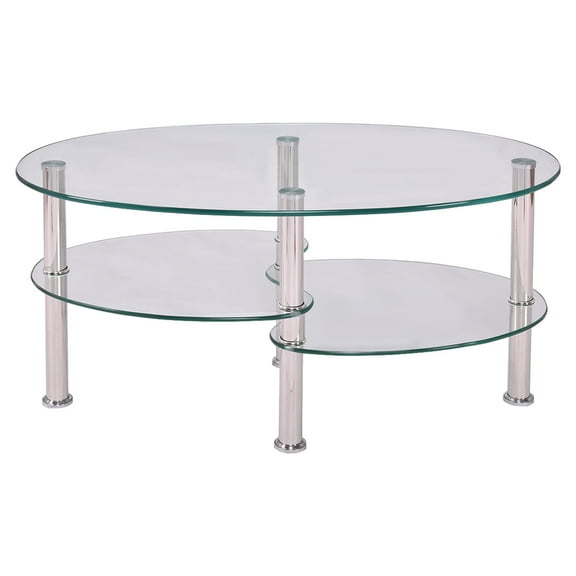 Topbuy Oval Coffee Table Tempered Glass Top Tea table w/ Chrome Base  for Living Room Clear