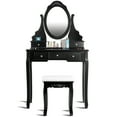 thumbnail image 1 of Topbuy Oval Vanity Mirror Dressing Table Beauty Dresser w/ Cushioned Bench Black, 1 of 7