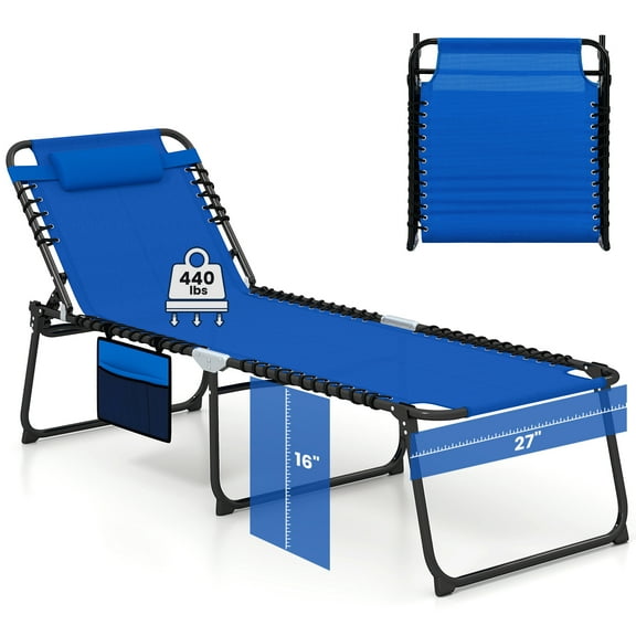 Topbuy Oversize Folding Chaise Lounge Portable Patio Sun Lounger with Adjustable Backrest Detachable Pillow & Pocket Navy