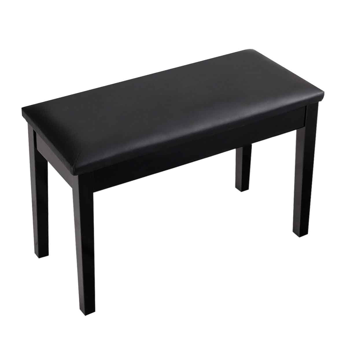 Elegant Solid Wood and Black PU Leather Double Duet Piano Bench with Storage