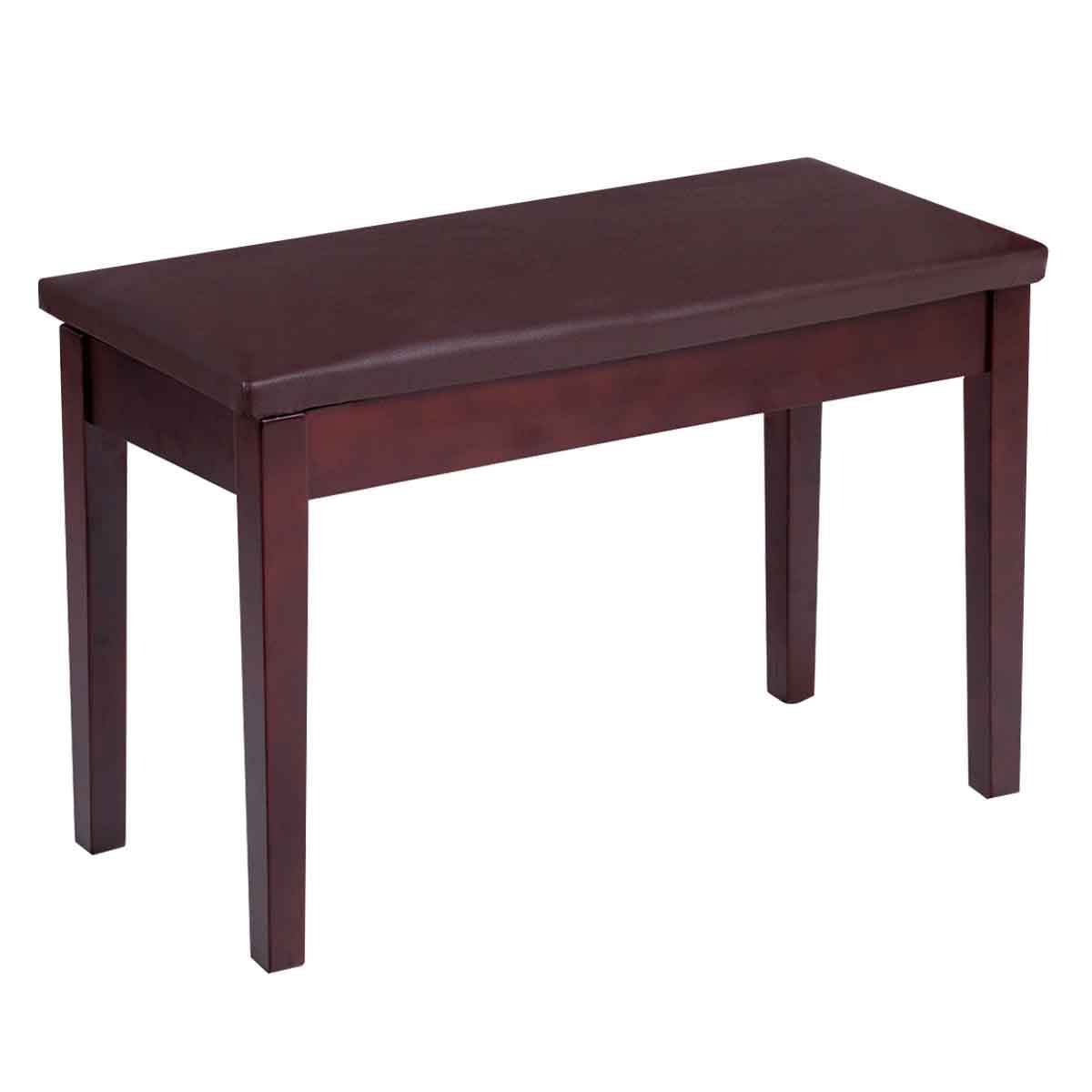 Topbuy PU Leather Piano Bench Solid Wood Padded Double Duet Keyboard Seat with Storage Box Coffee