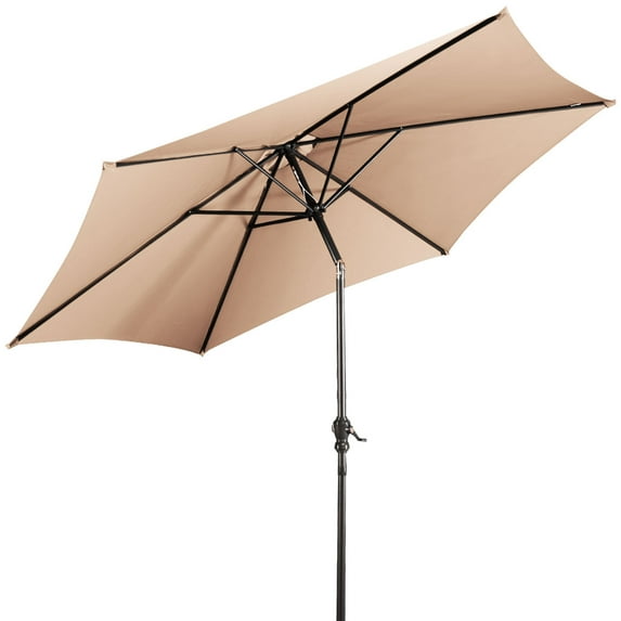 Topbuy Patio 9'Outdoor Steel Market Backyard Garden Patio Table Umbrella Beige