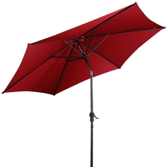 Topbuy Patio 9'Outdoor Steel Market Backyard Garden Patio Table Umbrella Red