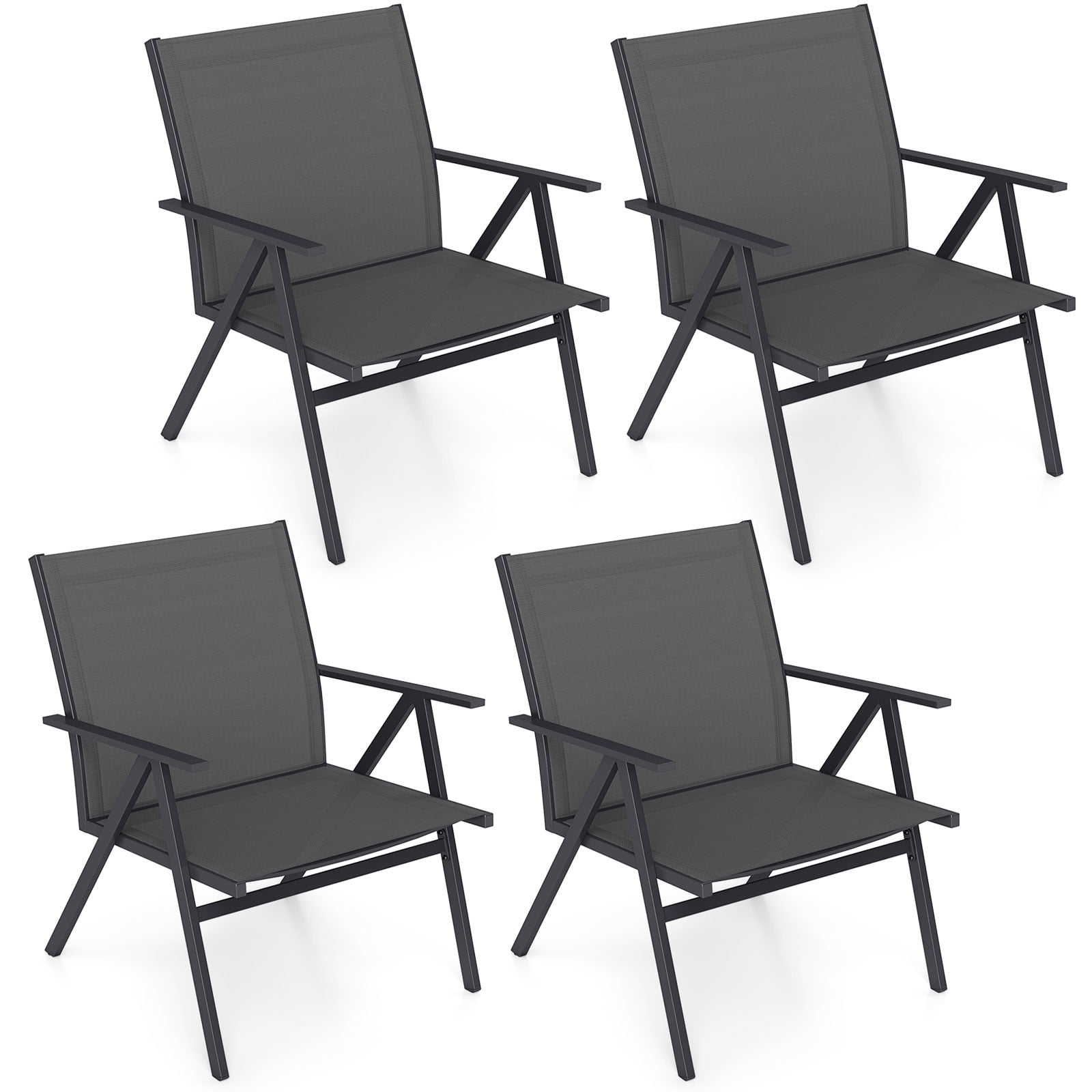 Topbuy Patio Chairs Set of 4 Outdoor Lounge Leisure Armchair w/ Sturdy Metal Frame & Breathable Seat Back