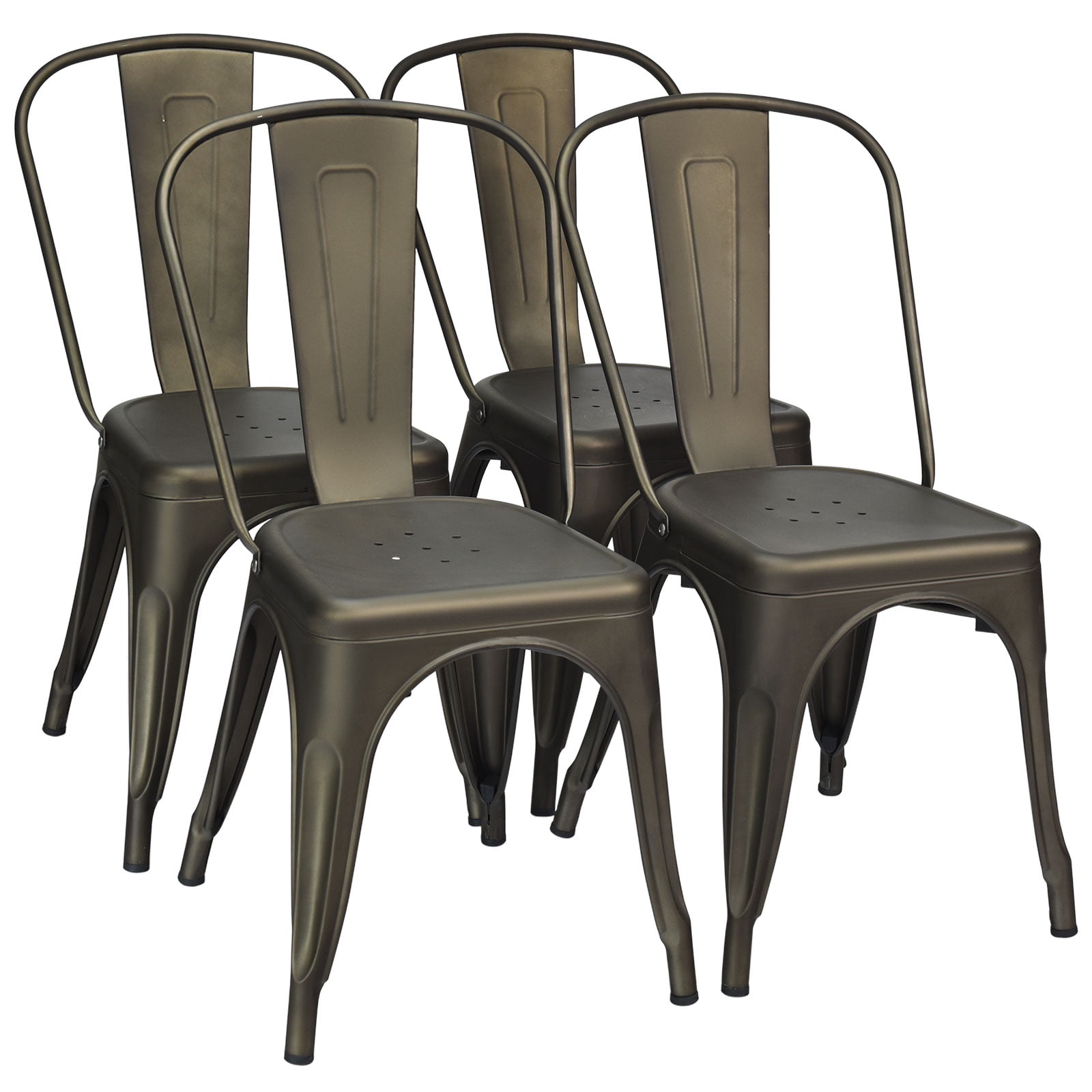 Gunmetal Black Stackable Metal Dining Side Chairs Set of 4