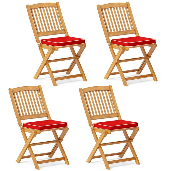 Topbuy Patio Folding Chair Set of 4 Portable Acacia Wood Dining Chairs with High Back & Seat Cushions Red
