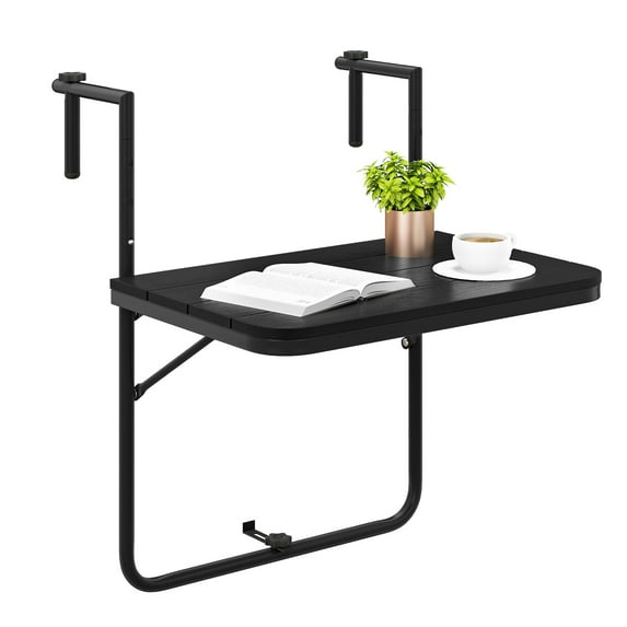 Topbuy Patio Hanging Table Folding Balcony Railing Table w/ 3-Level Height All-Weather HIPS tabletop Suits for 1”-6” Railings