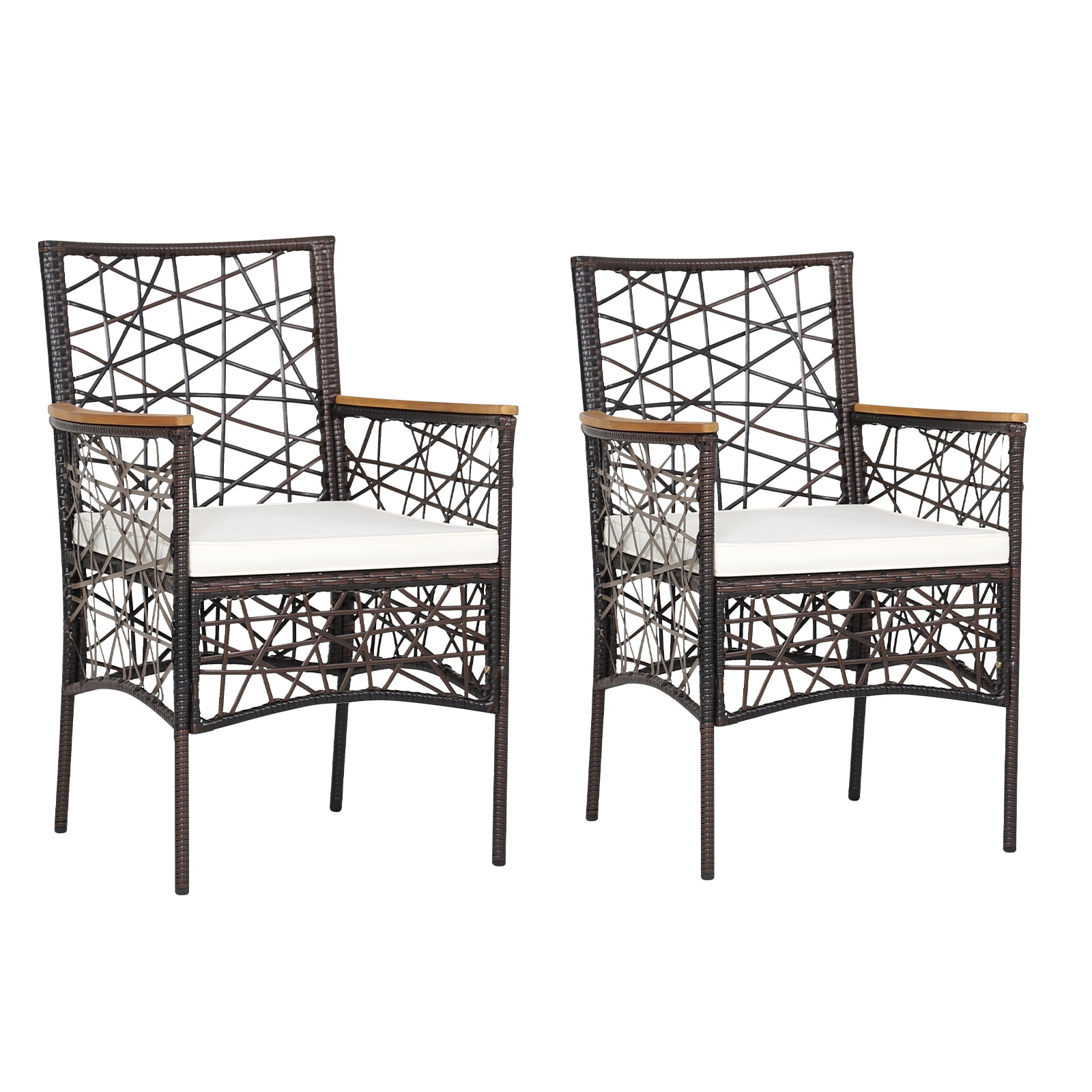 Topbuy Patio PE Rattan Dining Chairs Set of 2 Patio PE Wicker Armchairs ...