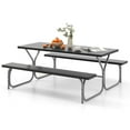 thumbnail image 1 of Topbuy Picnic Table Bench Set for 8 Person Outdoor Camping Table & 2 Benches with Metal Frame All-Weather Tabletop Black, 1 of 10