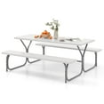 thumbnail image 1 of Topbuy Picnic Table Bench Set for 8 Person Outdoor Camping Table & 2 Benches with Metal Frame All-Weather Tabletop White, 1 of 10