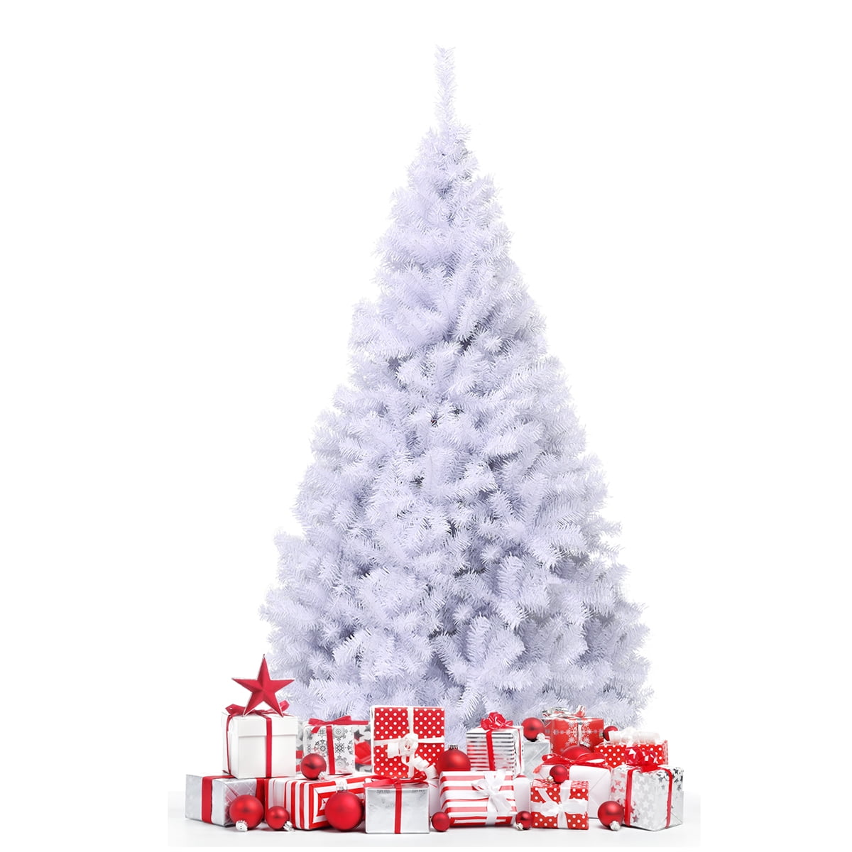 Topbuy Pine Hinged Christmas Tree, Artificial PVC White, 7.5 ft