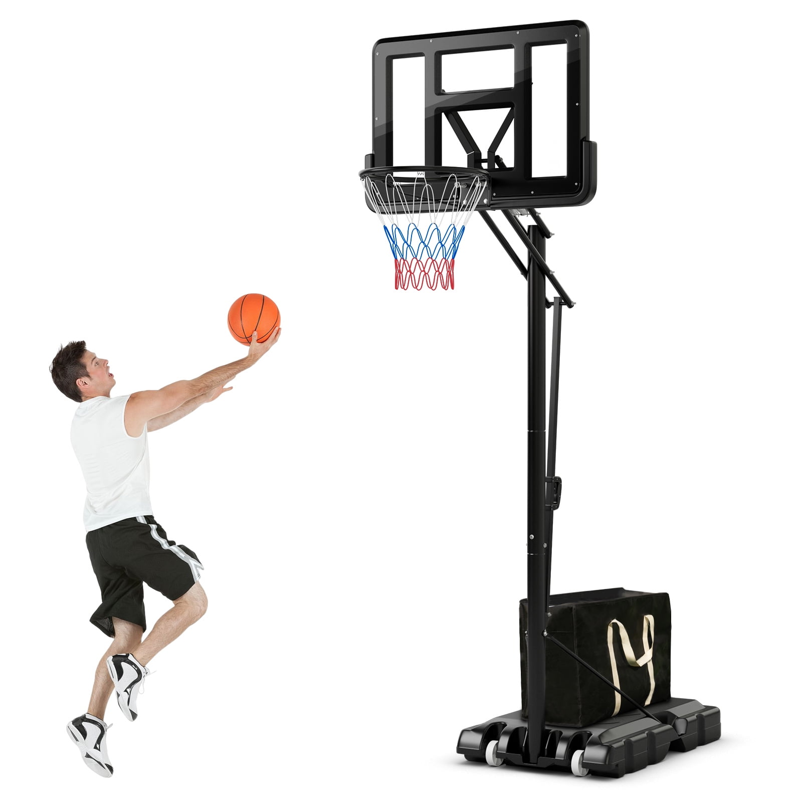 Topbuy Portable Basketball Hoop 8-10FT Height Adjustable Basketball Hoop System w/ 44" Backboard Fillable Base