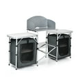 thumbnail image 1 of Patiojoy Portable Camping Kitchen Table Aluminum Fold-Up Camping Kitchen with Windscreen for BBQ, Picnic, Party  Gray, 1 of 10