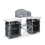 Patiojoy Portable Camping Kitchen Table Aluminum Fold-Up Camping Kitchen with Windscreen for BBQ, Picnic, Party Gray