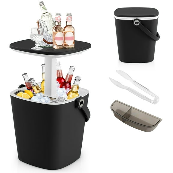 Topbuy Portable Cooler Table with Handle Cooler w/ Lift Top Lid & Bottle Opener 3-in-1 Outdoor Drink Table Black