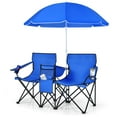 thumbnail image 1 of Topbuy Portable Double Camping Chair, Folding Picnic Loveseat W/ Removable Adjustable Umbrella, Carrying Bag, Cooler Bag, Side Pocket & Cupholder Blue, 1 of 10