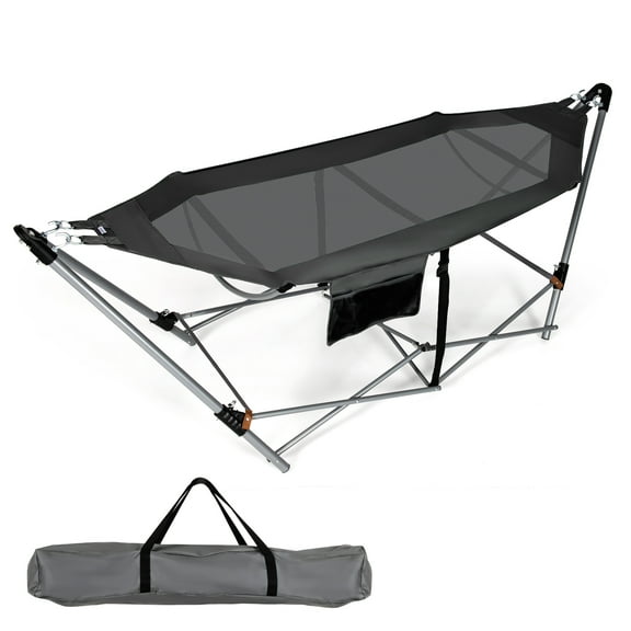 Topbuy Portable Folding Hammock Free Standing Hammock W/ Stand-Folds Carrying Bag Anti-Slip Buckle Grey