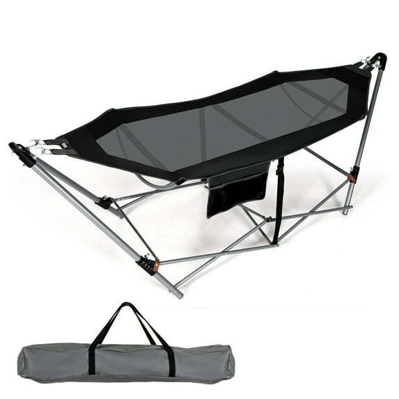 Topbuy Portable Folding Hammock Free Standing Hammock W/ Stand-Folds&Carrying Bag&Anti-Slip Buckle&Storage Pocket Black