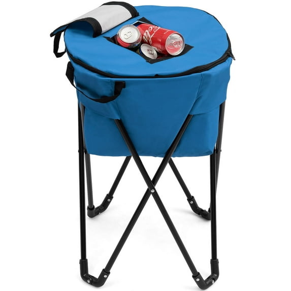 Topbuy Portable Ice Cooler Bag Tub Cooler W/Stand &Travel Bag For Outdoor Picnic Blue