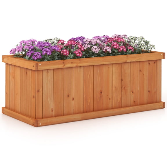 Patiojoy Raised Garden Bed Fir Wood Rectangle Planter Box with Drainage Holes Detachable Base Plate Raised Patio Planter Kit Box