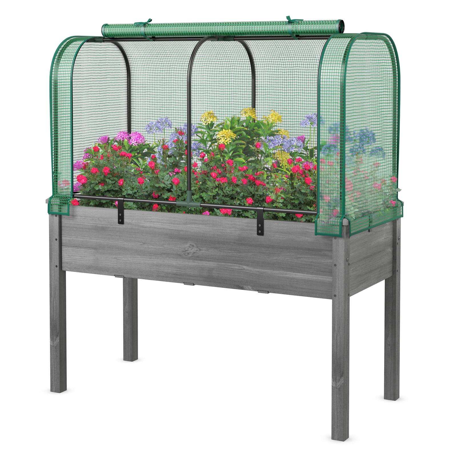 Topbuy Raised Garden Bed with Greenhouse Waterproof Sun-Protective Green Hot House Green+Grey