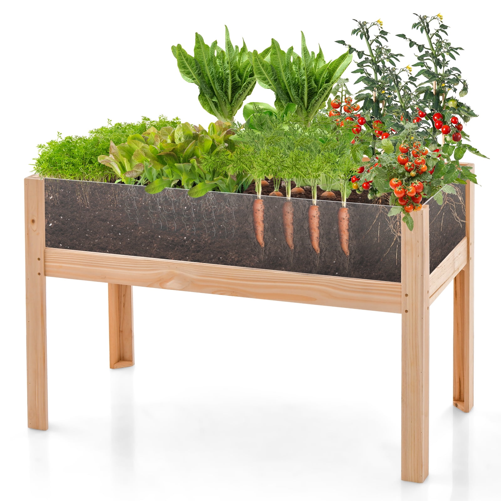 Natural Fir Wood 31" Raised Garden Bed with Acrylic Panels