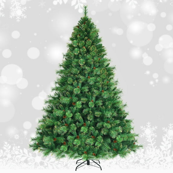 Topbuy Realistic Christmas Hinged Tree W/ 700 LED Lights 8FT Pre-Lit Artificial Xmas Tree W/ 1913 PVC Branch Tips
