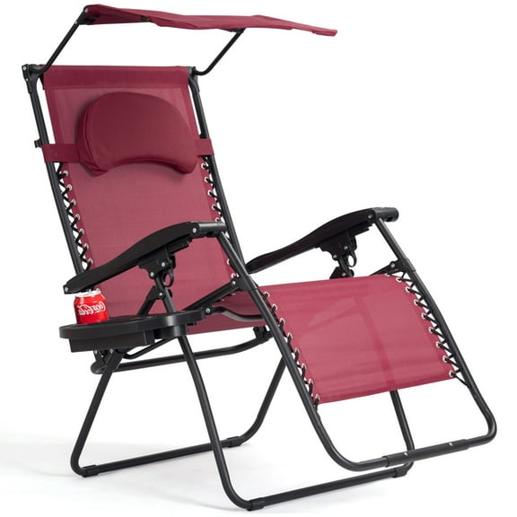 Topbuy Recling Zero Gravity Chair with Drink Tray & Sunshade, Wine