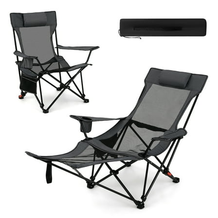 Topbuy Reclining Camping Chair 2 in 1 Lying Chair w/Removable Footrest