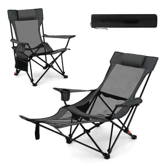 Topbuy Reclining Camping Chair 2 in 1 Lying Chair w/Removable Footrest