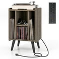 thumbnail image 1 of Topbuy Record Player Stand w/ Charging Station & USB Ports, Nightstand Side Table w/ Vinyl Storage Cabinet for Living Room Bedroom, Album Display Shelf Turntable Grey, 1 of 7