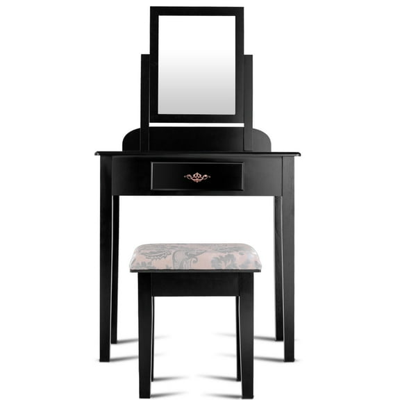 Topbuy Removable Mirror Vanity Table Unit Makeup Set w/ Padded Stool & 5 Dawers White