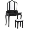 thumbnail image 1 of Topbuy Removable Tri-folding Mirror Vanity Table Unit Makeup Set w/  Stool & 4 Drawers Black, 1 of 6